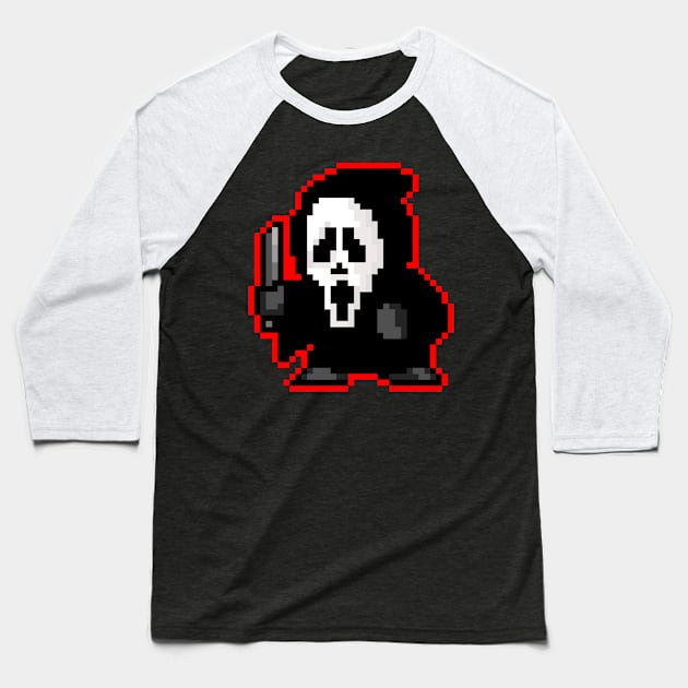 Pixel Ghostface Baseball T-Shirt by RetroPixelWorld